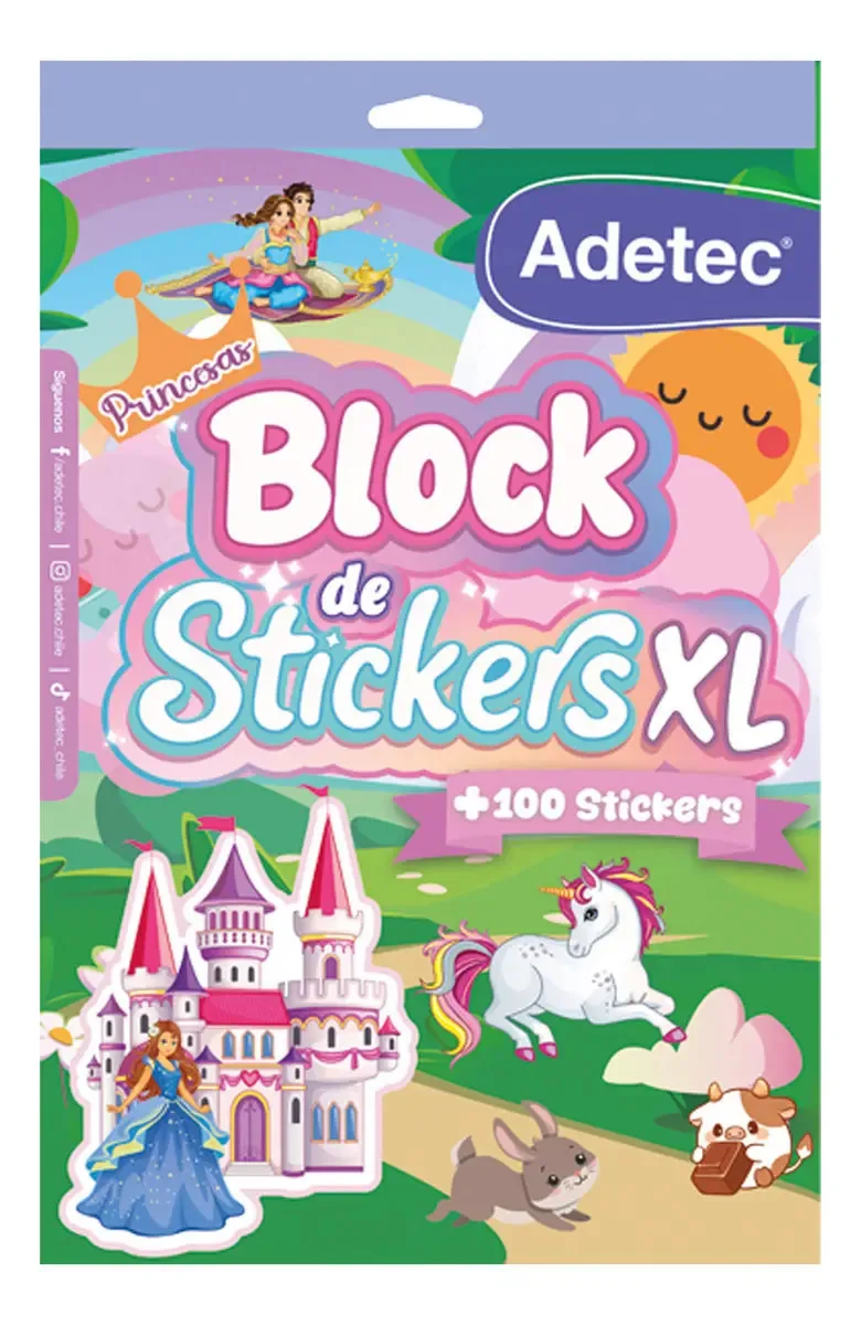 Bloco de adesivos Adetec Princesses And Girls Xl, 100 unidades, princesas e princesas