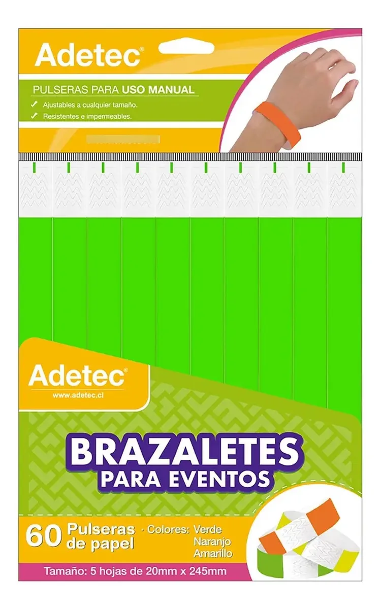 Pulseiras para eventos: 60 pulseiras Adetec Fluor Color, diâmetro 2, comprimento, 24