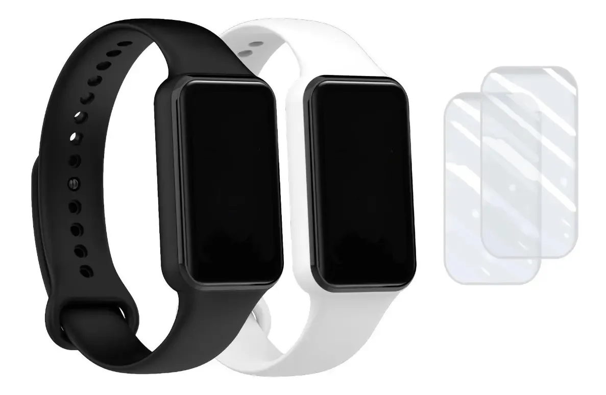 2 Pulseiras De Silicone + 2 Películas Para Amazfit Band 7 Cor Preto / Branco