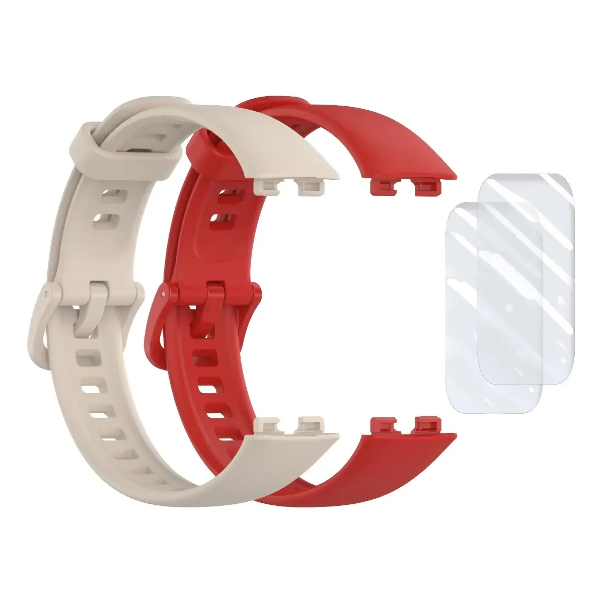 2 Pulseiras Colorida Para Huawei Band 8 + 2 Películas Tela Cor Bege / Vermelho