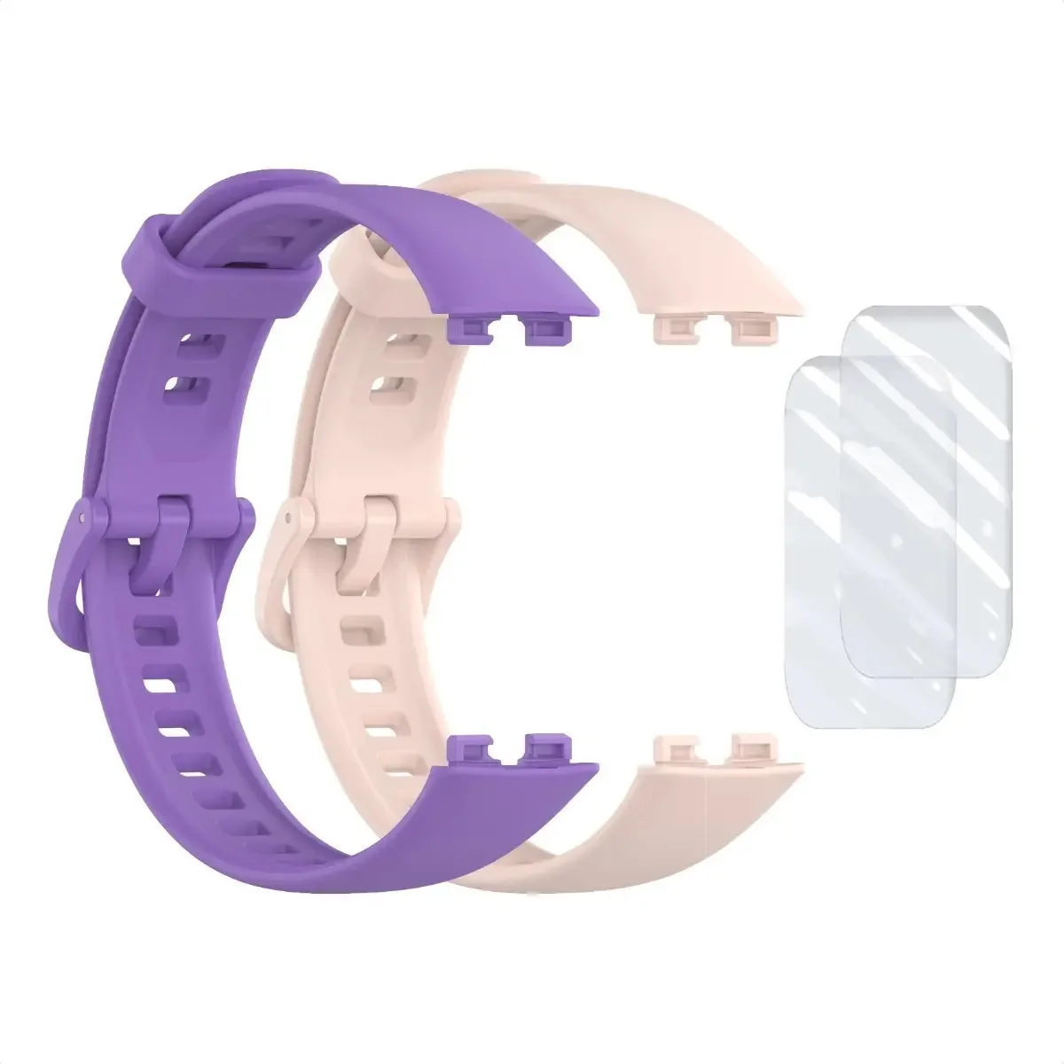 2 Pulseiras Colorida Para Huawei Band 8 + 2 Películas Tela Cor Lilás / Rosa