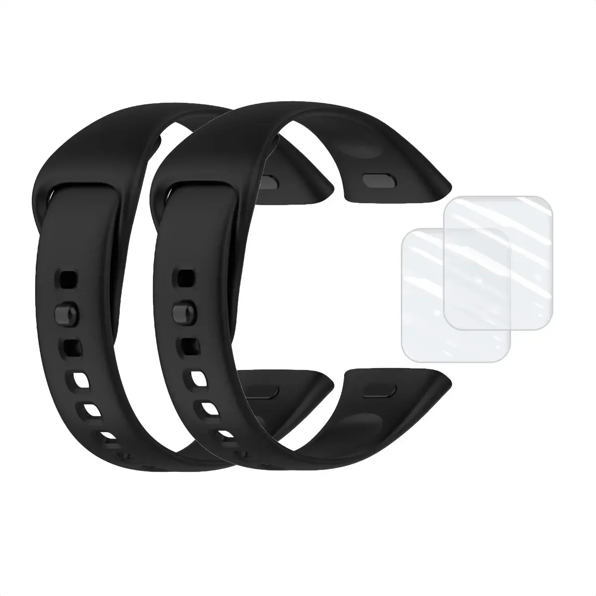 2 Pulseiras Silicone + 2 Películas Para Xiaomi Redmi Watch 3 Cor Preto/Preto