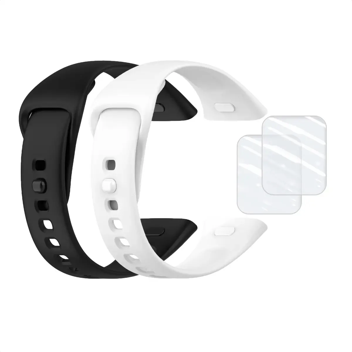 2 Pulseiras Silicone + 2 Películas Para Xiaomi Redmi Watch 3 Cor Preto/Branco