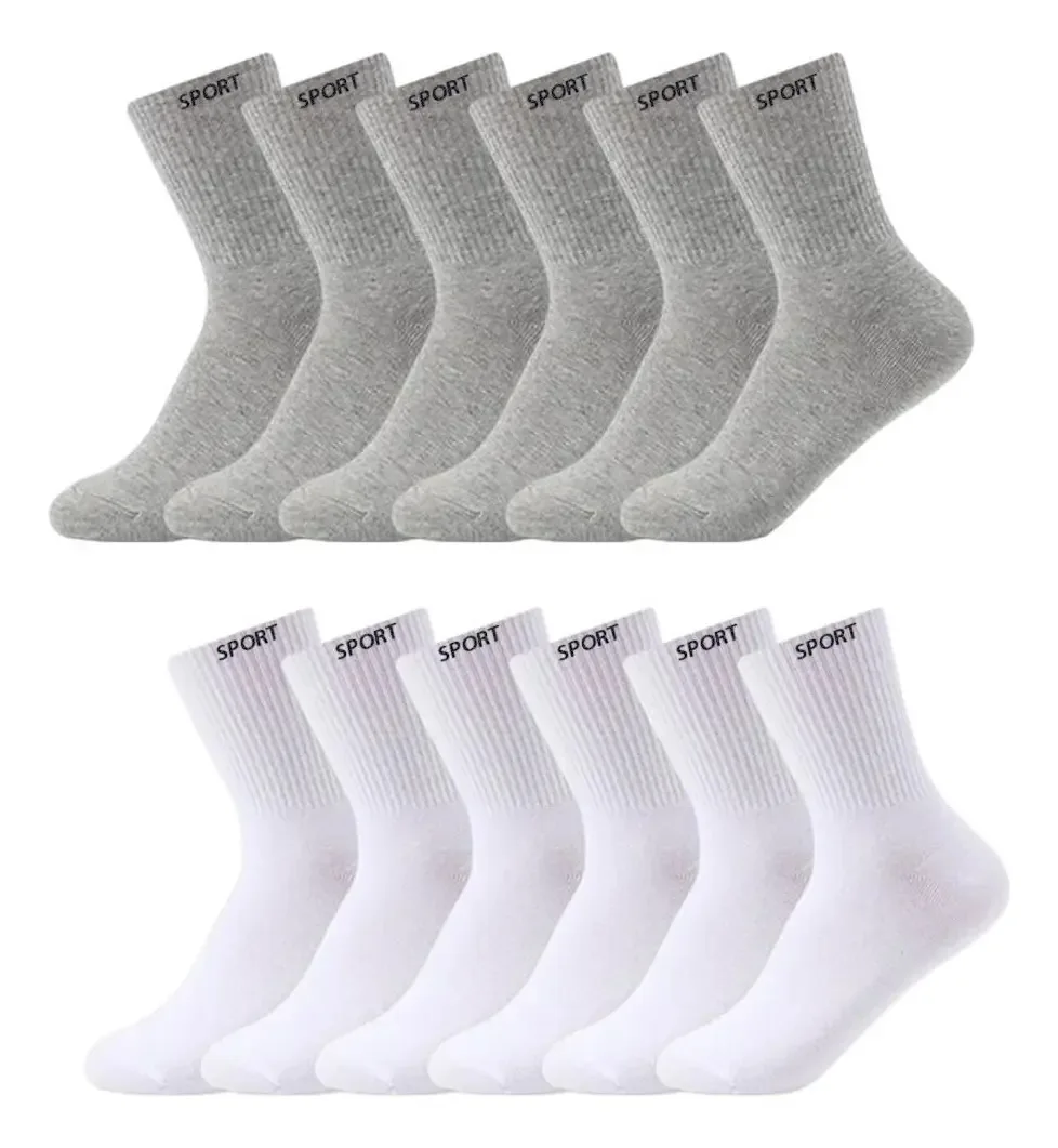 Kit 6 Meia Cano Alto P/ Prática De Esporte Futebol Handebol Cor Branco/cinza Tamanho 38-43