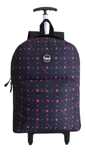Mochila Escolar Com Rodinhas Rabisk Estrelinhas&lua Juvenil Cor Preto Desenho do tecido Lua e Estrelinhas
