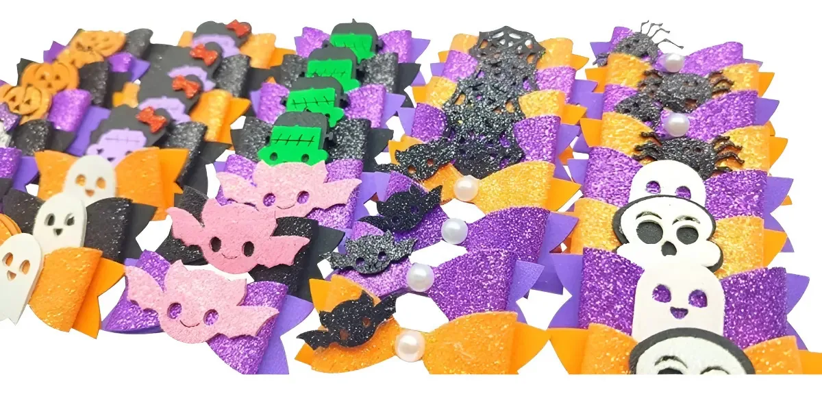 Kit 20 Laços Adesivos Glitter Halloween Mimo Show para Pet Shop