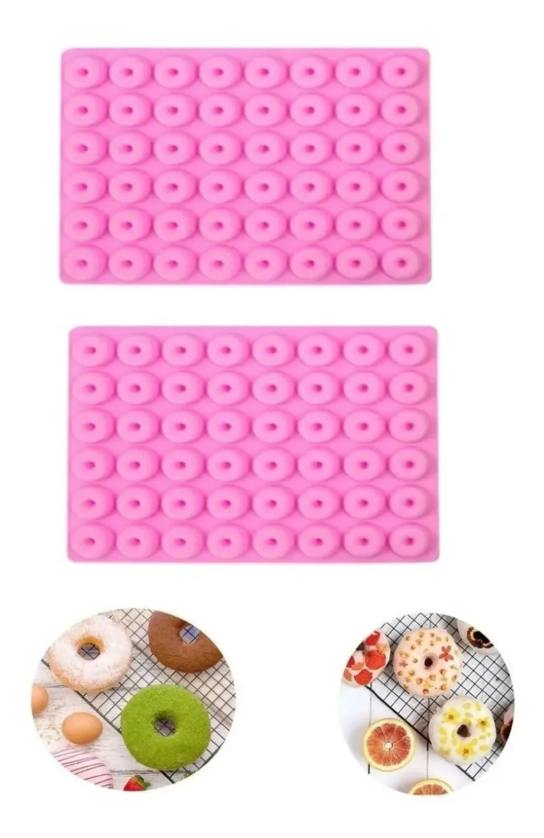 Pacote: 2 moldes de silicone, rosquinhas, moldes de silicone Mini Dona, cor rosa