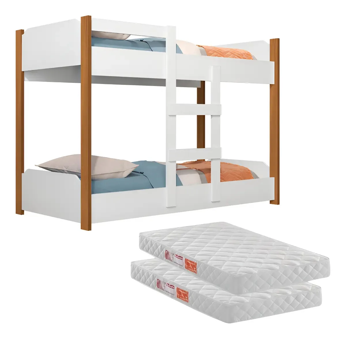 B&A Beliche infantil reforçada com 2 colchões Berço cor branco e marrom