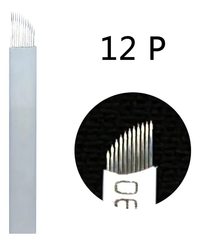 Kit 50 Lâminas Microblading Tebori 12 Pontas 0,25mm Brancas Cor Branco