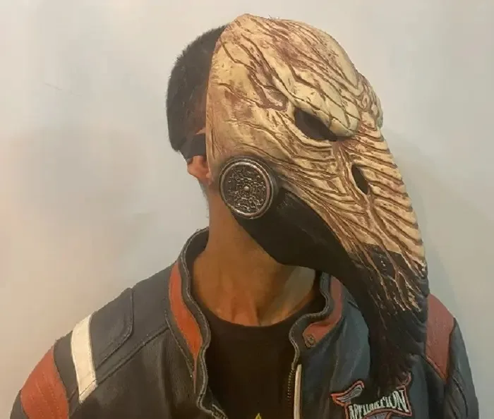 Máscara Abutre Steampunk Cosplay Pássaro Radioativo Nuclear Cor Bege Falcão