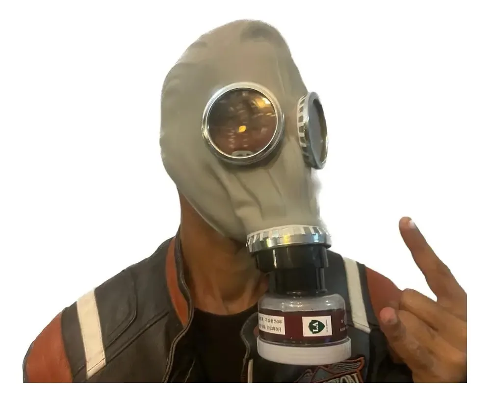 Máscara de Gás Soldado Alemão WWII Silicone Completa Cosplay Cinza