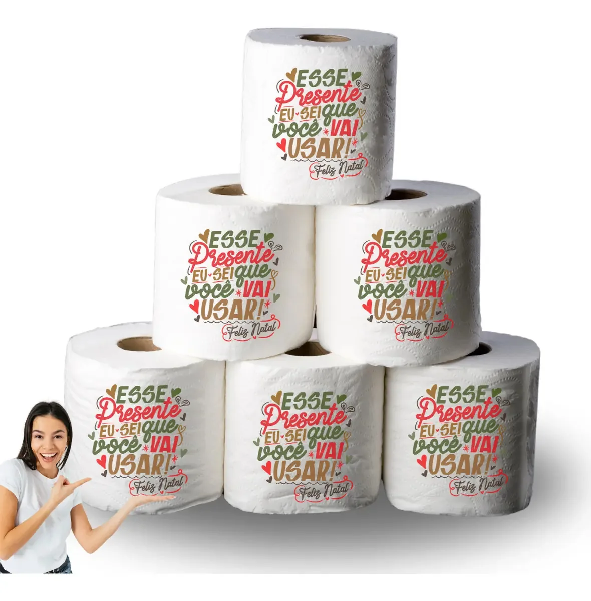 Papel Higiênico Decorado Natal Kit 10 Rolos Frase Engraçada