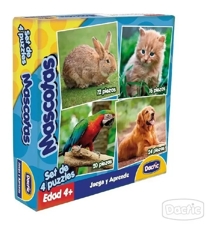 Conjunto de 4 quebra-cabeças Mascotas Dactic 72 Pzas