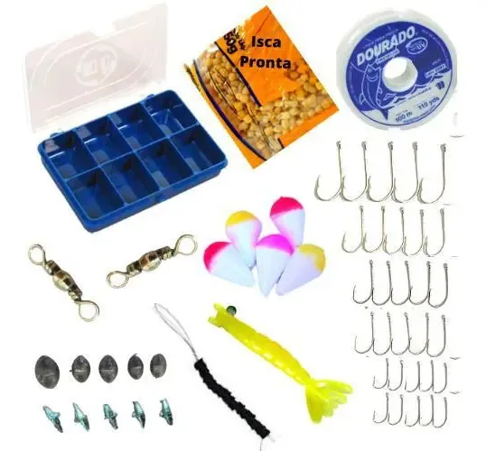 Kit Pescaria Estojo Com Acessórios Isca Pronta Linha - Hi