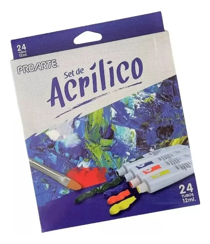 Conjunto de 24 tintas acrílicas coloridas S Proarte 12ml Color Tube