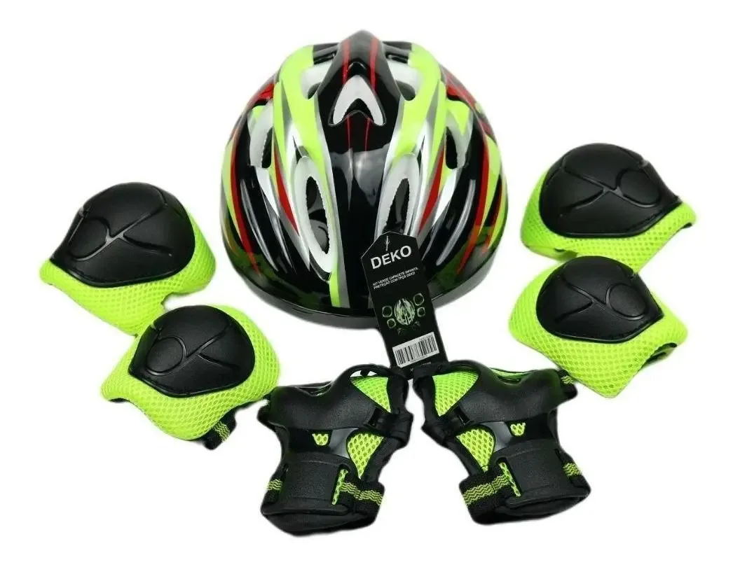 Kit Capacete Cotoveleira Joelheira Bike Verde