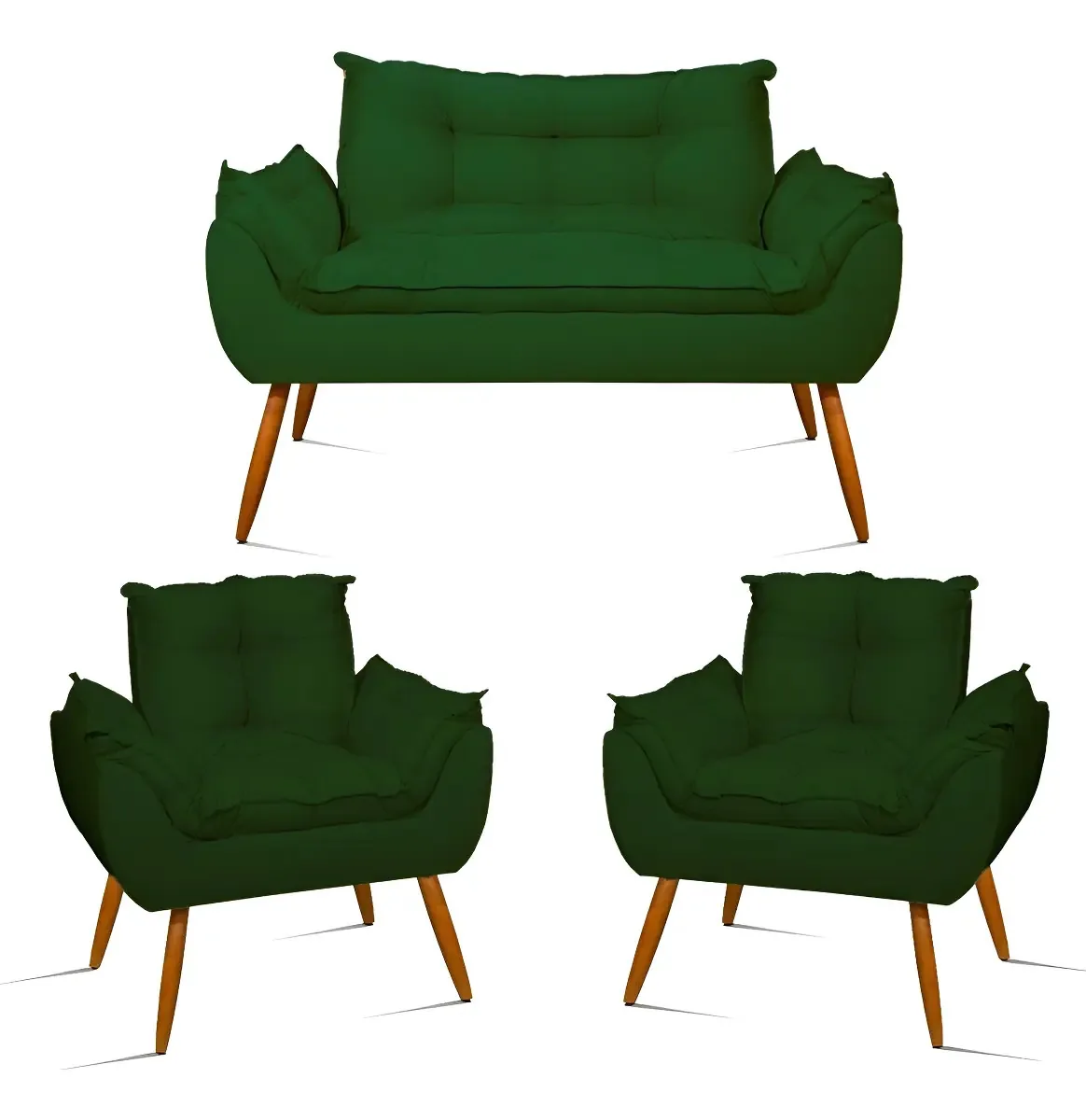 Kit Namoradeira Opala + 2 Poltronas Para Sala Balaqui Decor Cor Verde