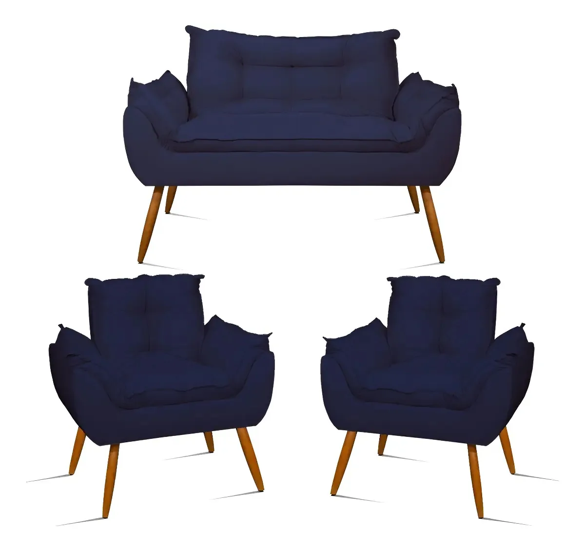 Kit Namoradeira Opala + 2 Poltronas Para Sala Balaqui Decor Cor Azul-marinho