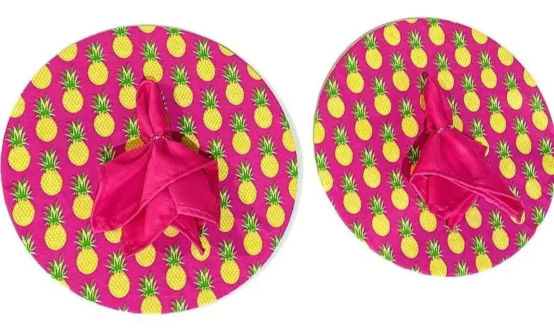 Kit 4 Sousplat E Guardanapo Decorativo Mesa Abacaxi Pink