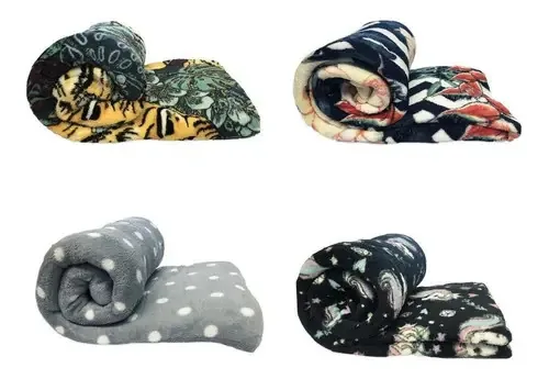 Kit 4 Mantas Soft Cobertor Casal Estampas Sortidas