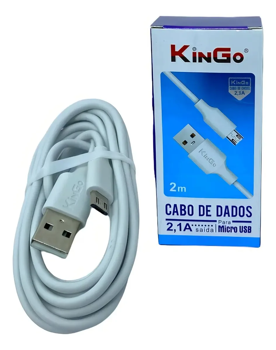 Cabo USB V8 Kingo 2m Branco Dados e Carga Micro USB