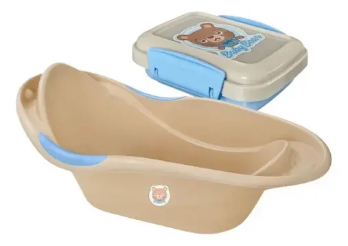 Kit Infantil De Banheira E Saboneteira Para O Banho Do Bebe Cor Azul