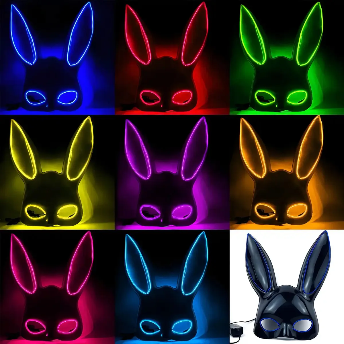 Máscara LED Halloween Coelha Verde Fantasias Carol BN Com Controle