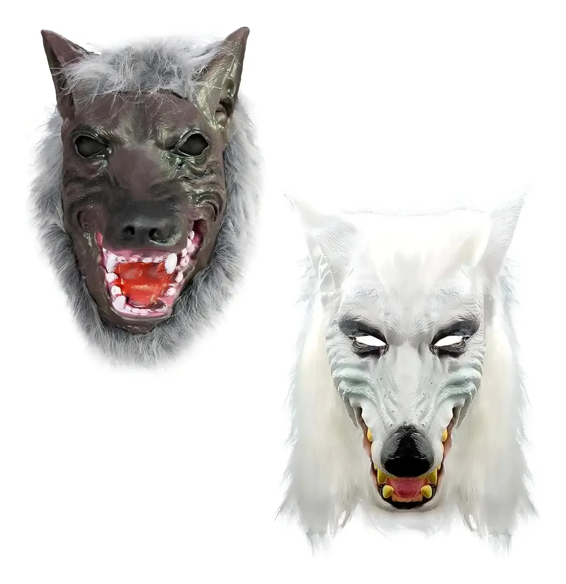 Máscara De Lobo Realista Em Látex Fera De Halloween Adulto Cor Branco