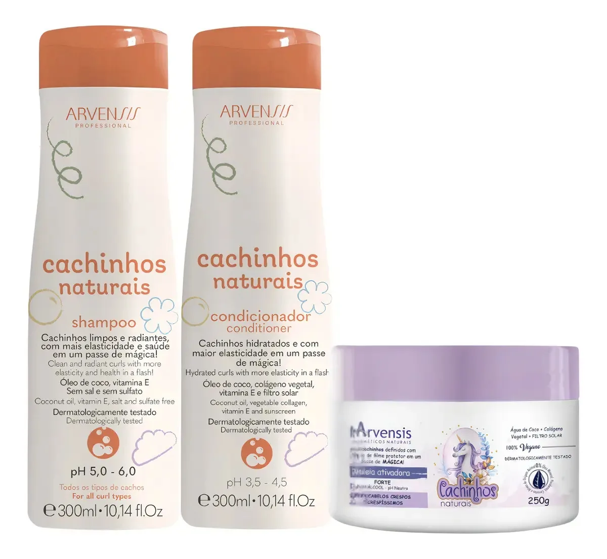 Kit Arvensis Cachinhos Shampoo mais Condicionador mais geleia Forte