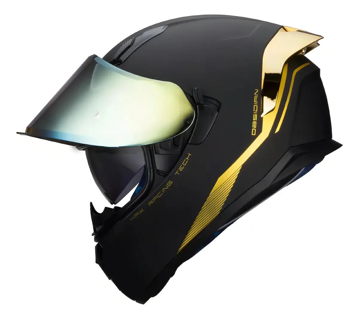 Capacete de motocicleta Hax Integral: segurança e estilo em ouro preto fosco e turquesa obsidiana — certificado Dot Ece