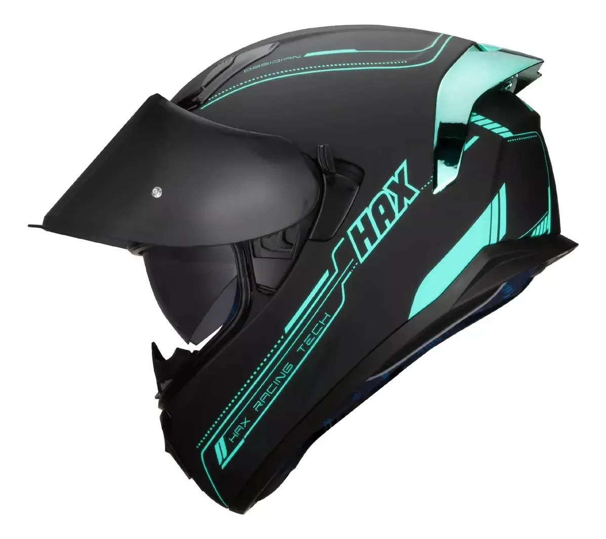 Capacete de motocicleta Hax Integral: segurança e estilo em viagens diárias e urbanas, com desempenho e design em obsidiana turquesa preta fosca - certificado Dot Ece -m