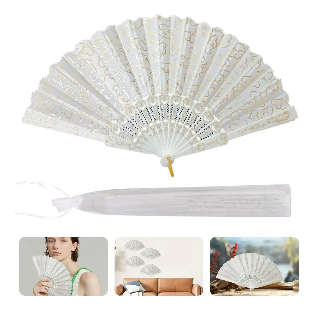 30 leques de renda para festa, brancos