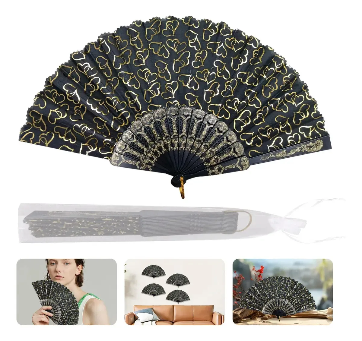 Ventiladores de renda para festas, 30 peças pretas