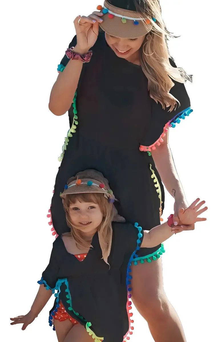 Bata Saída De Praia Canga Adulto Mãe Cor Preto Tamanho Único
