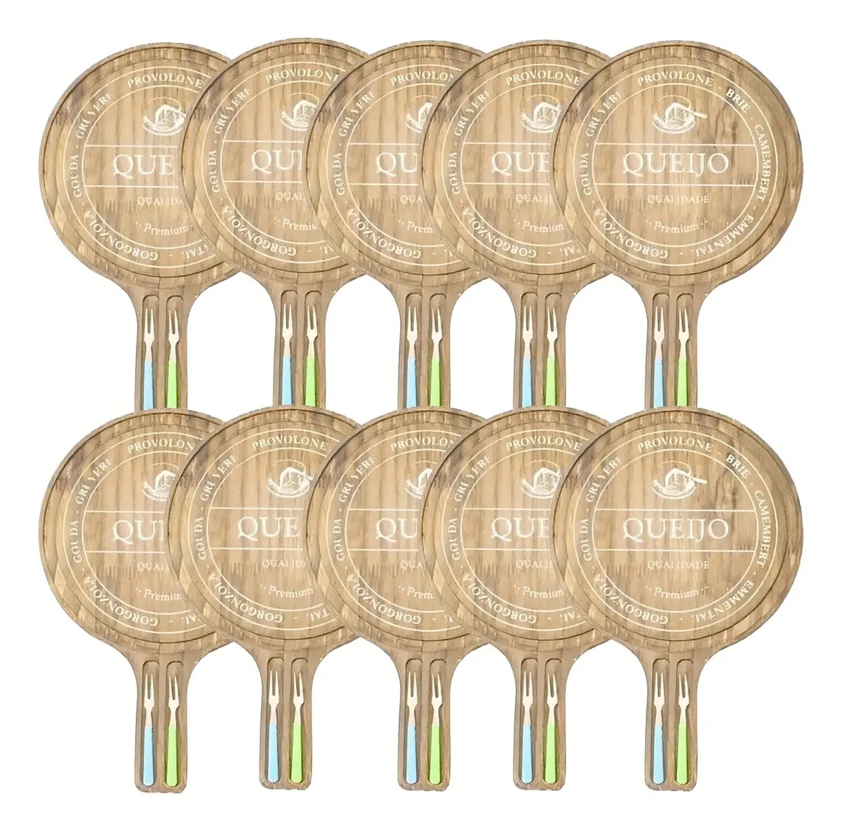 Kit 10 Tábuas Frios Madeira Maciça Debiasi Pinus Elloitti com Garfinhos