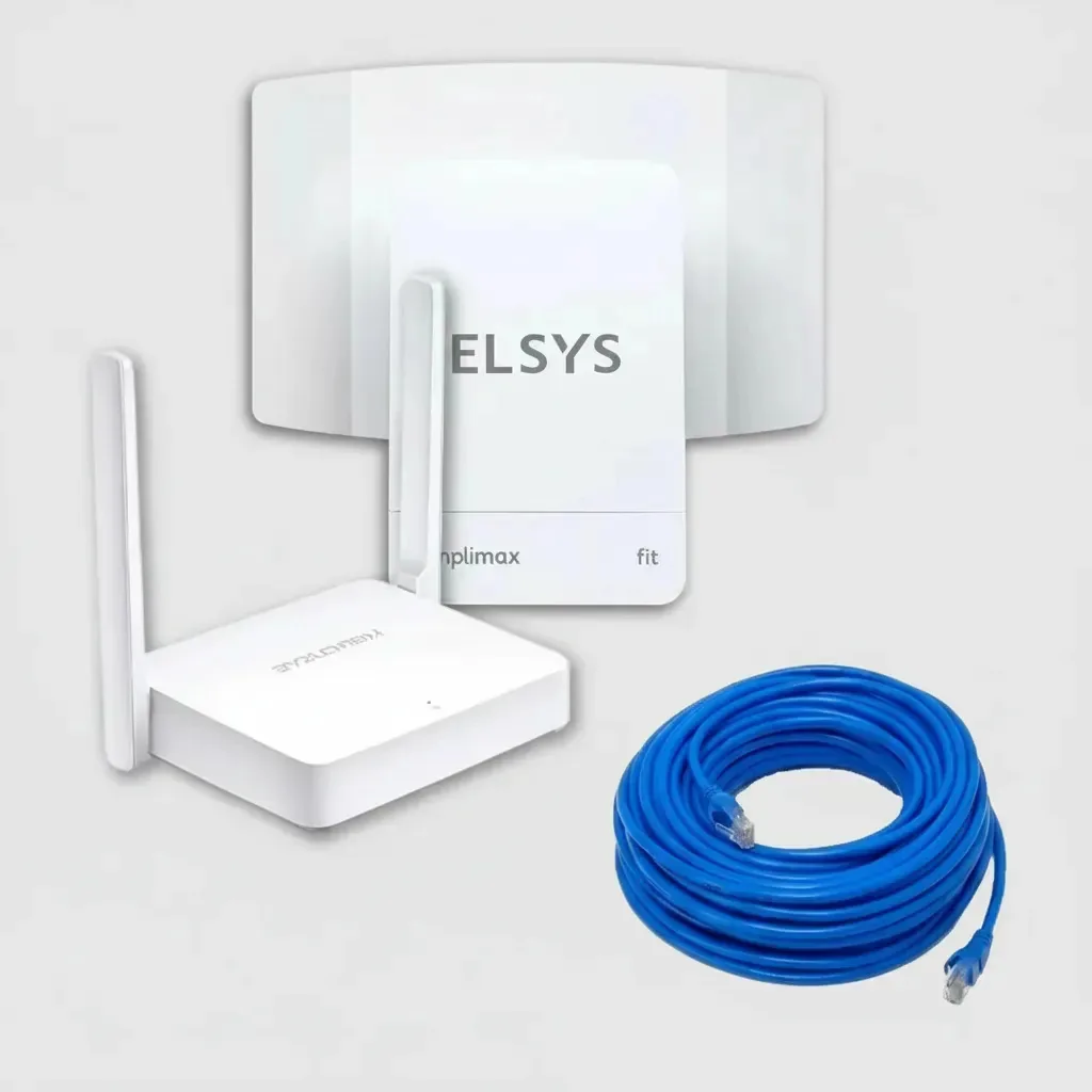 Elsys Kit Amplimax Fit Internet Rural e Roteador e Cabo 15m