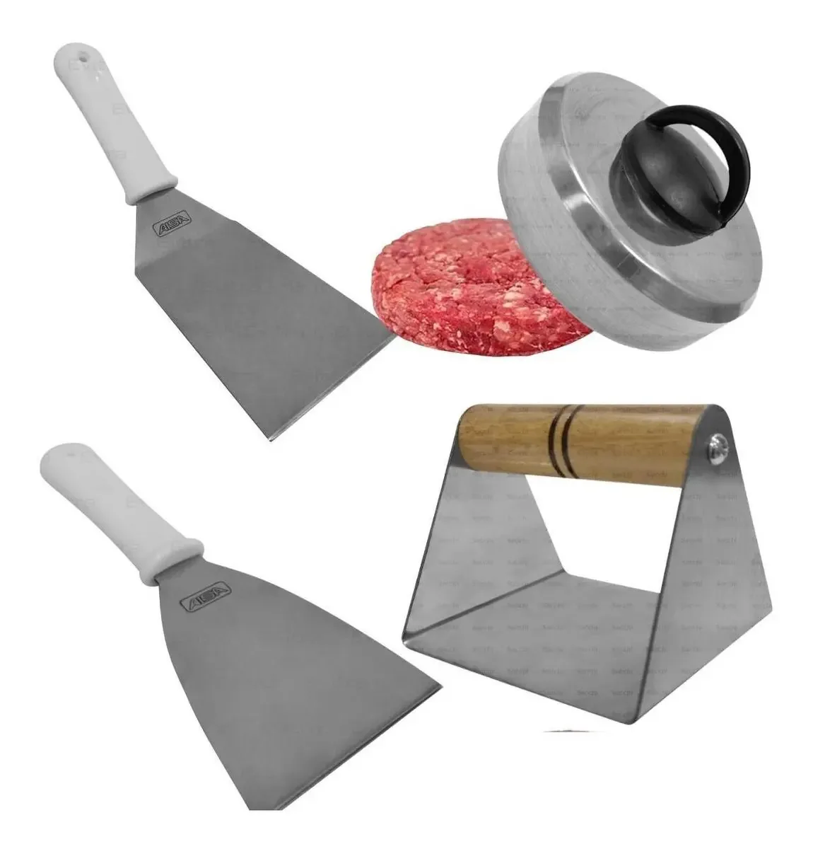 Kit Smashburguer Espatula Com Abafador De Hamburgue Prateado