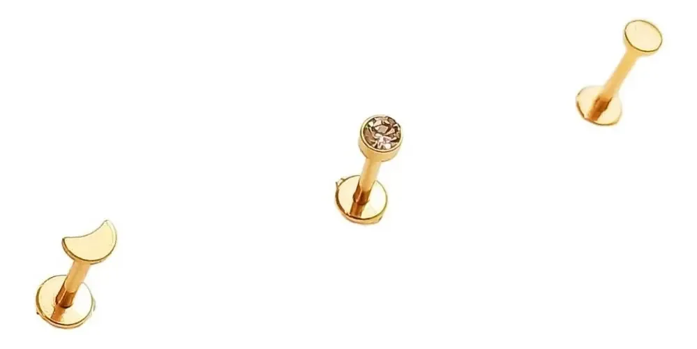 Conjunto de piercings banhados a ouro 18k Nostril Labret Set Luna Pack Gold Color