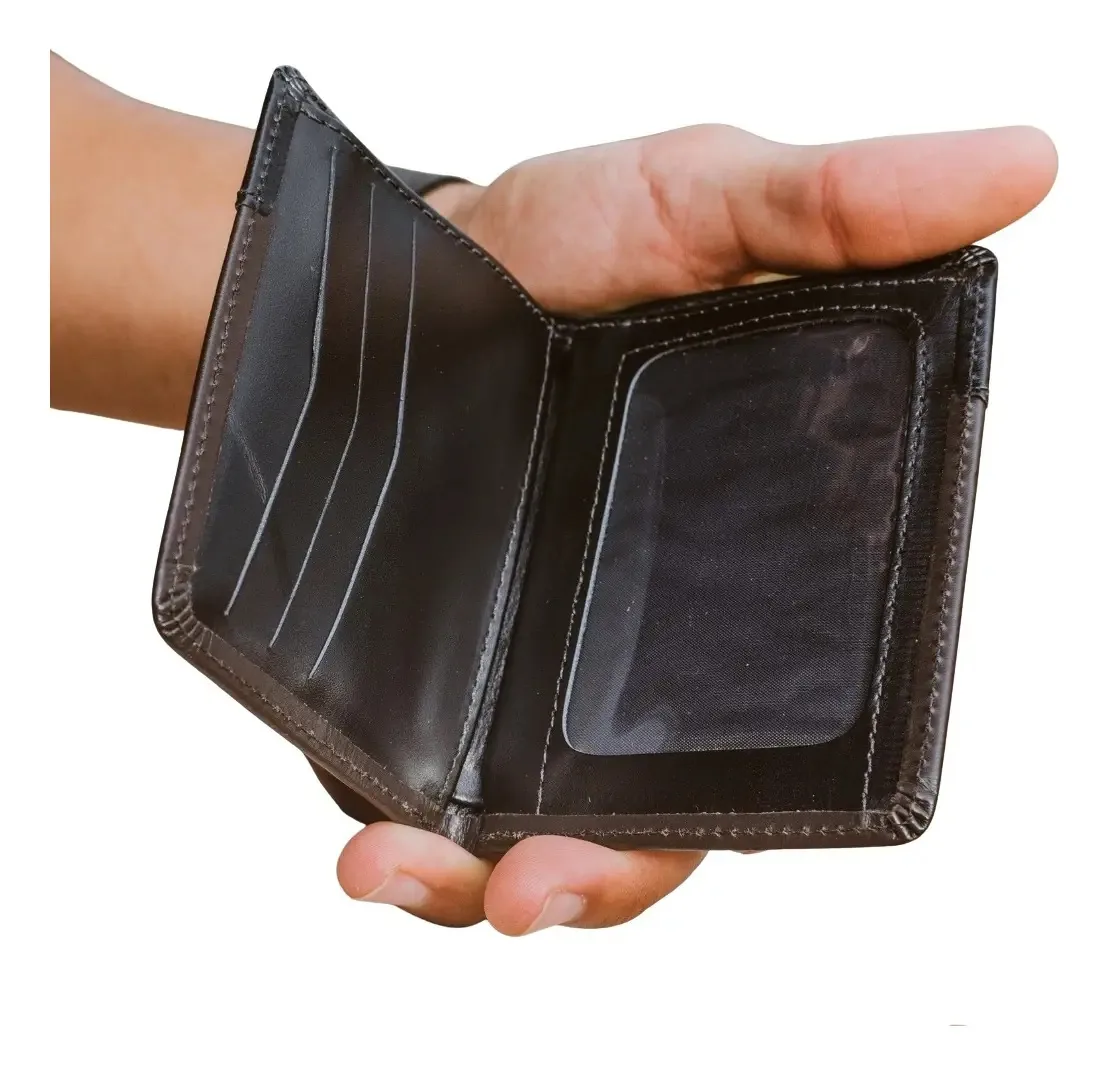 Carteira Porta Cartão Couro Masculina Rfid Slot Cédulas Cnh Cor Marrom Escuro/Preto