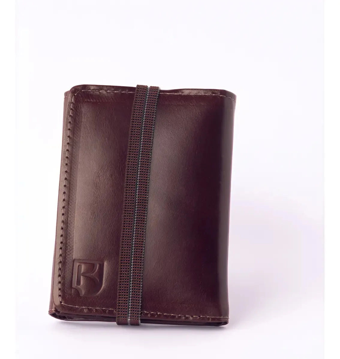 Carteira Masculina Couro Trifold Elástico Rfid Cnh Cédulas Cor Marrom-escuro