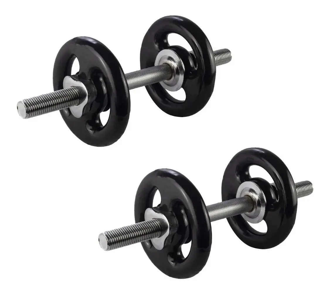 2 Halteres 40cm Rosca + 4 Anilhas De 3kg - Kit Musculação Cor Preto