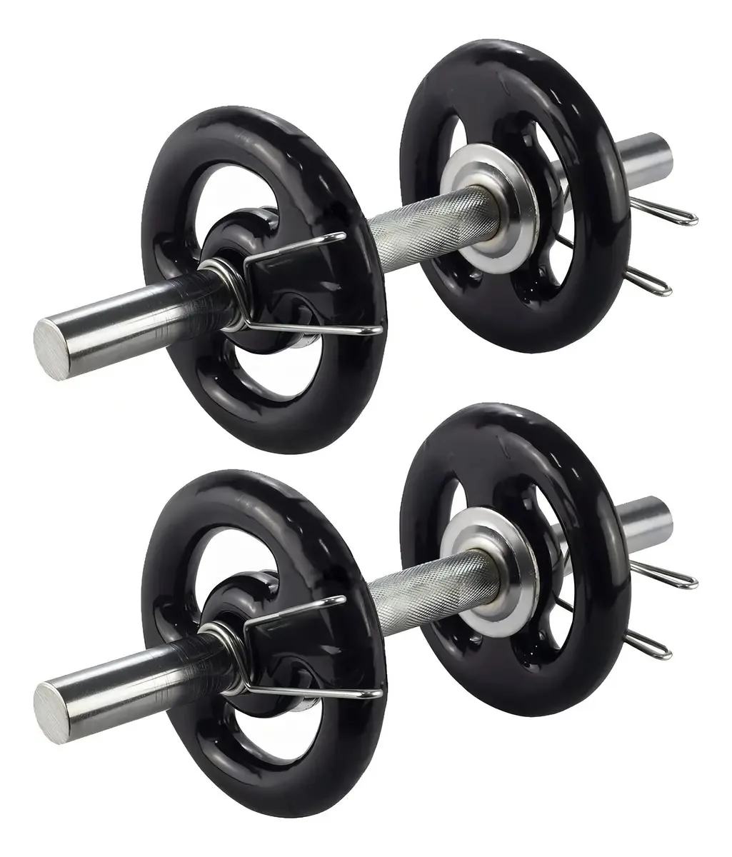 2 Halteres 40cm+12kg Anilhas Emborrachadas 4x3kg - Cor Preto