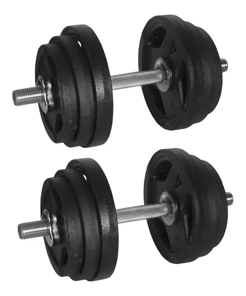 2 Halteres Rosca+24kg De Anilhas Sport 31mm - Peso Academia Cor Preto-cromado