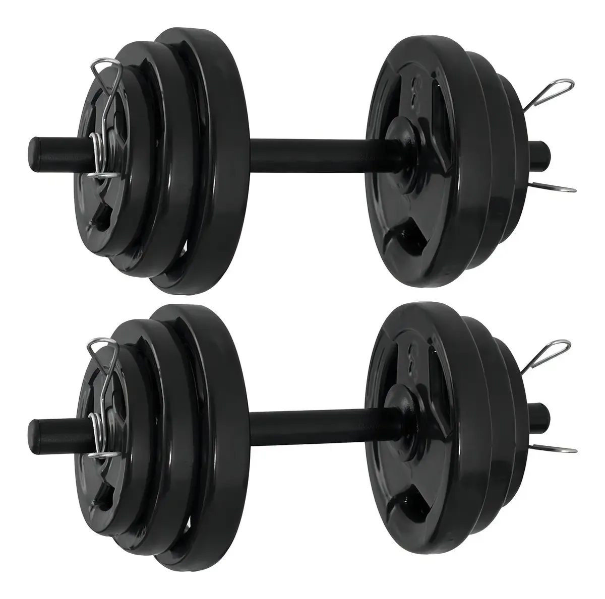 24kg Anilhas Emborrachadas + 2 Halteres Barra De Musculação Cor Cromado-Preto