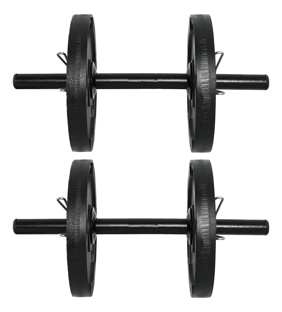 Kit 4 Pesos Anilhas Sport 5kg + Par Halteres Oco P/ Academia Cor Preto