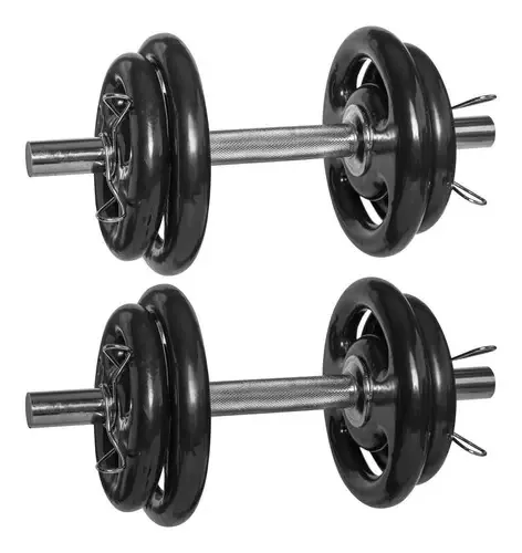 Kit 2 Halteres Barra +20kg Anilhas Emborrachadas 4x2kg 4x3kg Cor Preto