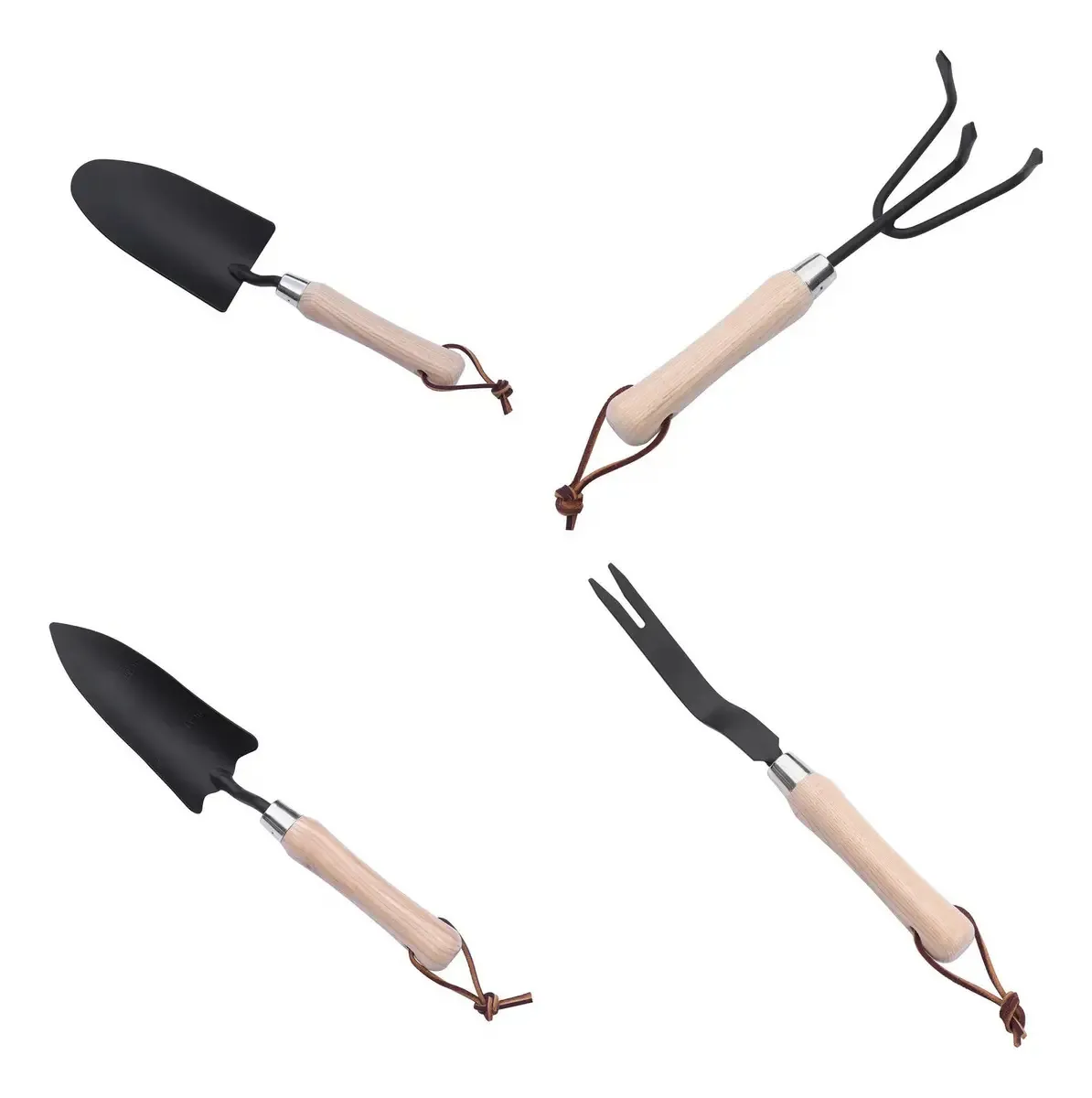 Conjunto de 4 ferramentas de jardinagem retrô, cor preta