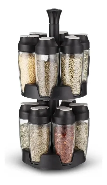 Conjunto de 12 prateleiras de vidro para especiarias, 90 ml, organização e estilo, preto