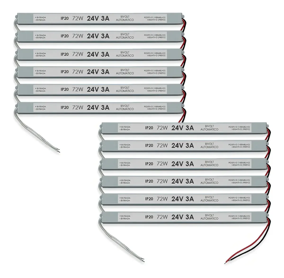 Kit com 12 Fontes Slim Mini Fgb Mais 24V 72W para Fita Led e Perfil
