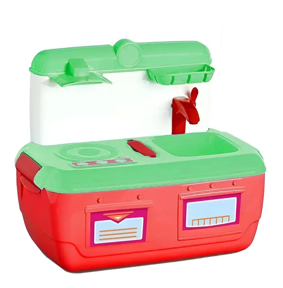 Maleta Cozinha Infantil Roma Brinquedos Verde Com Pia Que Funciona água
